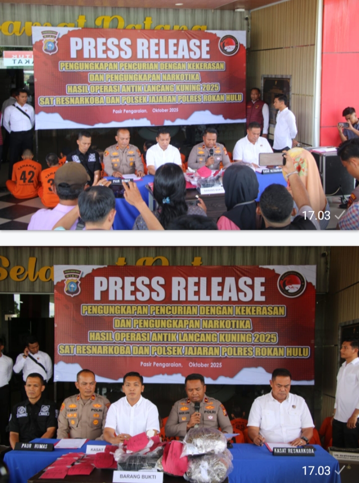 Polres Rokan Hulu Gelar Press Release Pengungkapan Kasus Pencurian Dan Narkotika